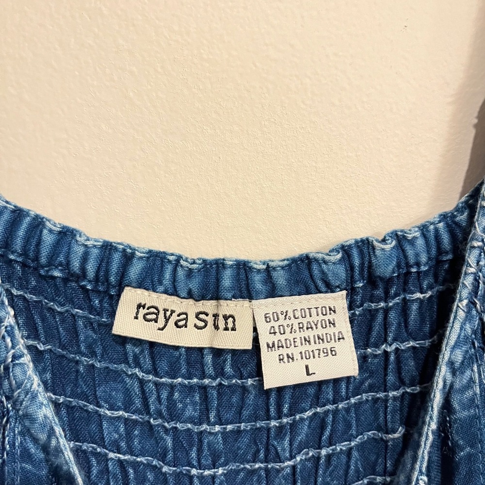 Raya Sun Dress Chambray Blue Embroidered Button Front Midi Sleeveless Large - Picture 6 of 6